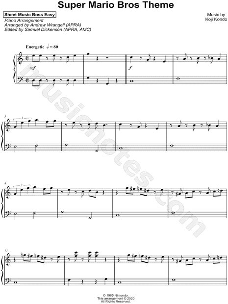 Sheet Music Boss Easy "Super Mario Bros. Ground Theme [easy]" Sheet Music (Easy Piano) (Piano ...