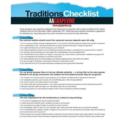 Traditions Checklist – Alcoholics Anonymous