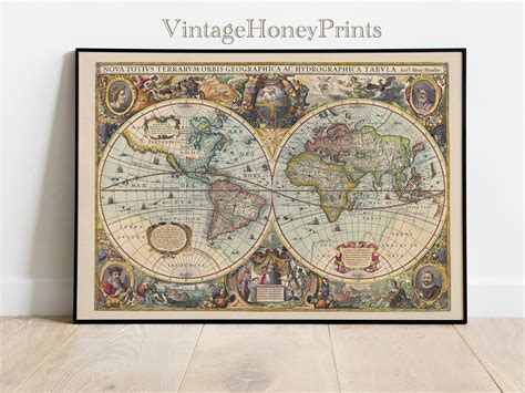 Vintage Map World Poster. DIGITAL DOWNLOAD. Ancient Printable Wall Art ...