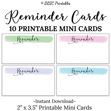 Reminder Printable Mini Cards DIGITAL DOWNLOAD Reminder | Etsy