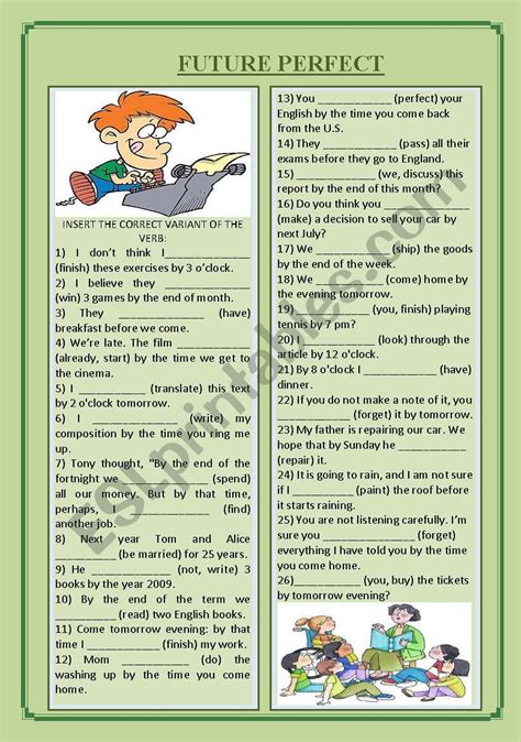 Future Perfect (Exercises sheet) - ESL worksheet by ukonka