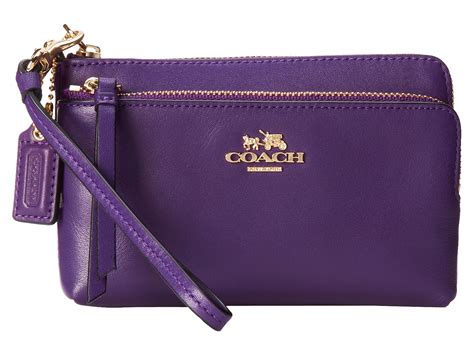 COACH Madison Leather Double Zip Wristlet in Purple | Lyst