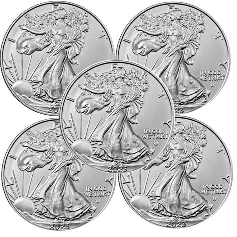Lot of 5 - 2023 1 oz .999 Fine Silver American Eagle Coins BU [5-ASE-2023-COIN] - $148.98 ...