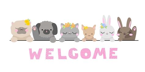 Cat dogs rabbits are welcome. Cute pets with flowers. 4474858 Vector ...