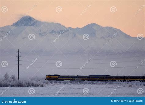 Alaska Railroad Train in Winter Stock Image - Image of mountains ...