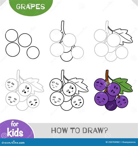 How To Draw Grapes for Children. Step by Step Drawing Tutorial Stock ...