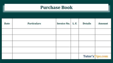 Purchase Book | Types | Examples | Subsidiary Books – Tutor's Tips