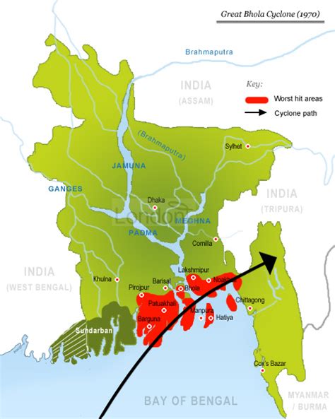 Bhola Cyclone Route Map