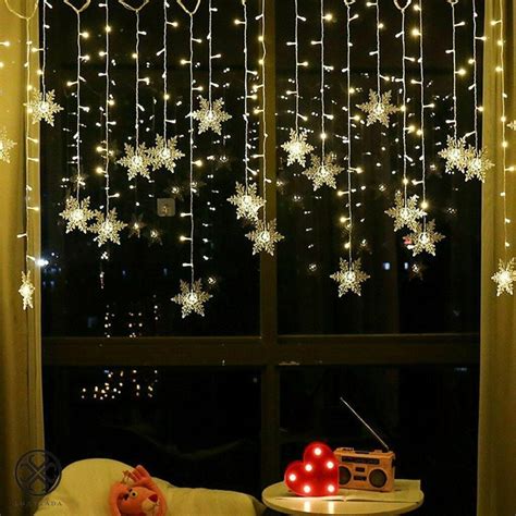 Luxtrada 96 LED Snowflake Fairy String Curtain Window Light LED Starry Christmas String Lights ...