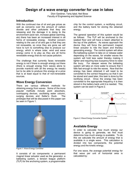 (PDF) Design of a wave energy converter for use in lakes