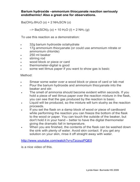 Barium hydroxide –ammonium thiocyanate reaction