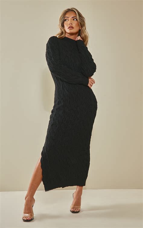 Black Knitted Maxi Dress | Knitwear | PrettyLittleThing CA