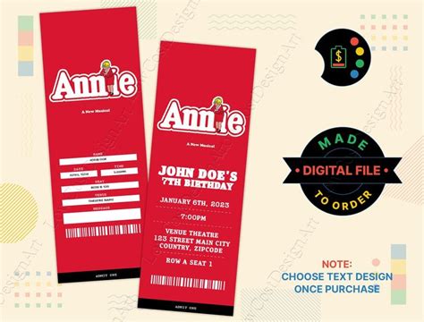 ANNIE Broadway Musical Ticket ANNIE the Musical Broadway - Etsy in 2023 ...