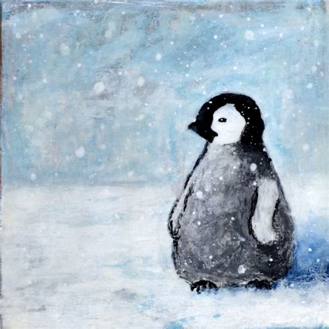 Baby Penguin In The Snow Encaustic Painting Painting by Anna Davies ...