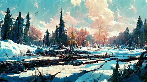 Premium Photo | Panorama of winter forest scene 3d illustration