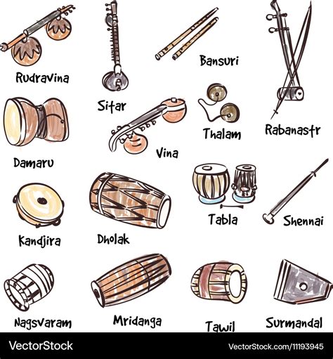 Indian instruments Royalty Free Vector Image - VectorStock