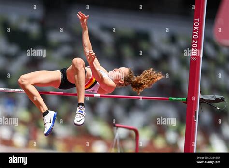 TOKYO, JAPAN - AUGUST 4: competing on Women's Heptathlon during the Tokyo 2020 Olympic Games at ...