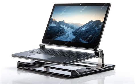 Premium AI Image | Slim Black Laptop On Stand Isolated On White Background