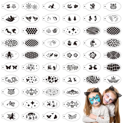 Buy 54 Pcs Face Paint Stencils Reusable Body Painting Stencils Temporary Tattoo Stencil ...