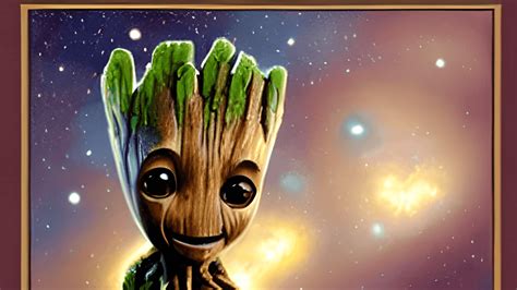 Highly Detailed Realistic Baby Groot Smiling with a Dark Panoramic ...