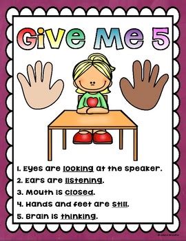 Give Me Five Classroom Management Poster Set by Cameron Brazelton