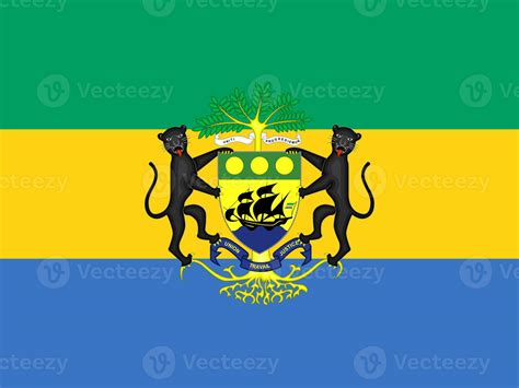 The official current flag and coat of arms of Republic of Gabon. State ...