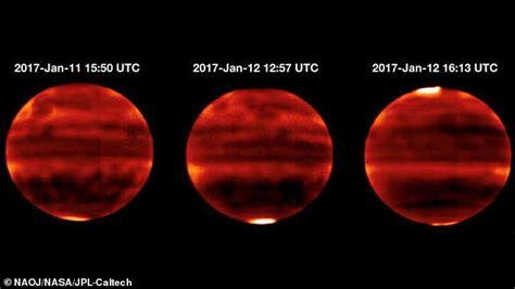 Stunning infrared images capture Jupiter's aurora lighting up the planet's poles | Daily Mail Online