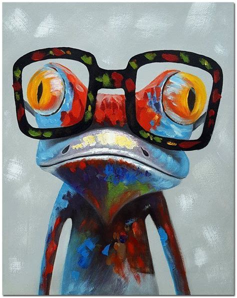 Frog with Glasses – Signed Hand Painted Impressionist Frog Portray On Canvas Co… - Glasses ...