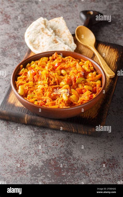 Chakalaka is a South African vegetable relish usually spicy, that is traditionally served with ...