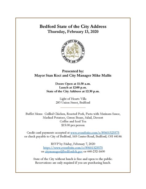 State of the City Address Invite - City of Bedford, OH