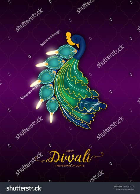 Beautiful Peacock Lamp Happy Diwali Festival Stock Illustration 1491781517 | Shutterstock