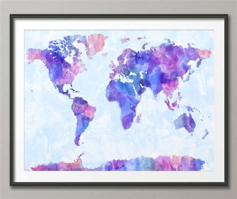 Map of the World Map Watercolor Painting, Art Print 143 - Etsy