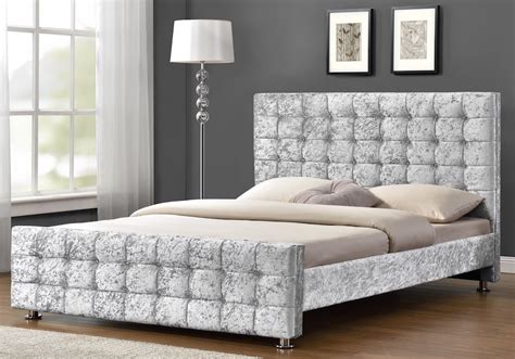 Boston Crushed Velvet Diamante Silver Bed Frame - Sensation Sleep Beds ...