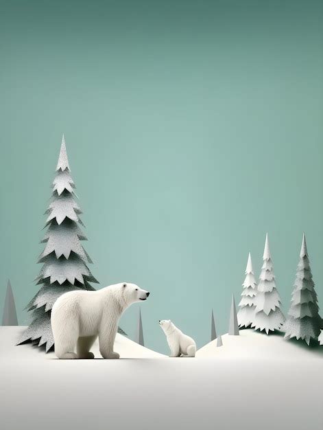 Premium Photo | A polar bear and a baby bear are in the snow.