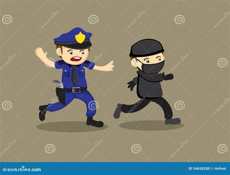 Policeman Chase Thief Vector Cartoon Illustration Stock Vector - Image ...