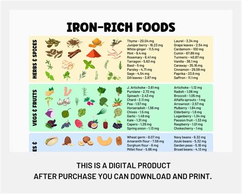 Iron-rich Foods Poster Iron Food Guide Nutrition Poster, Foods for Iron ...