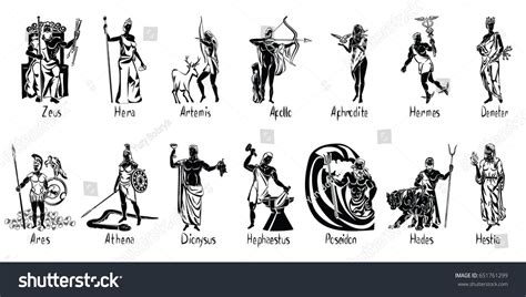 Greek gods vector illustration isolated on transparent background with captions. Aphrodite ...