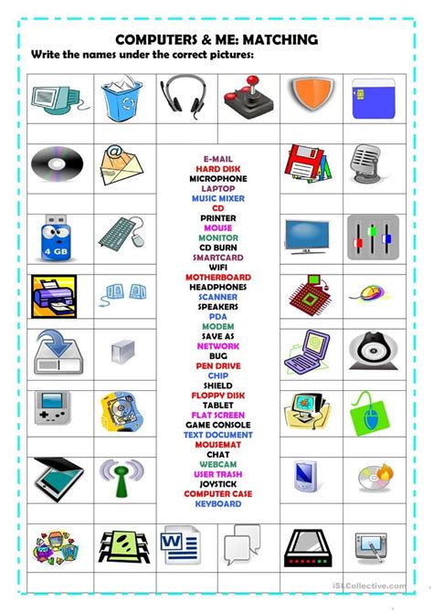 Computers: matching - English ESL Worksheets | Computer lessons ...