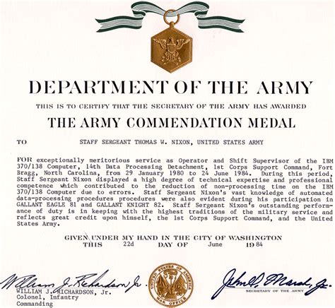 Army Award Examples Arcom - Army Military