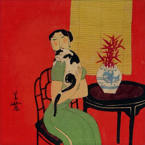 Asian Woman and Cat - Oriental Modern Art Painting