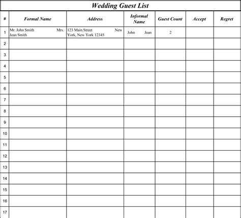 15 Best Images of Wedding Guest List Worksheets - Printable Wedding ...