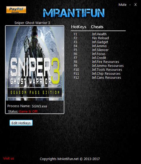 Sniper: Ghost Warrior 3 Trainer +12 v1.03 MrAntiFun - download cheats, codes, trainers