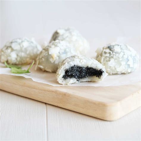 Easy Microwave Coconut Mochi with Black Sesame Filling - All Purpose Veggies