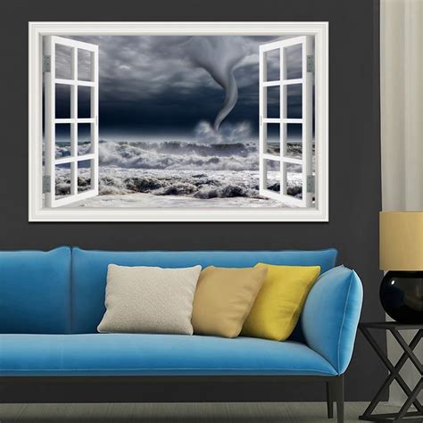 3D Window Scenery Wall Sticker Home Decor Decals Tornado Decals Amazing ...