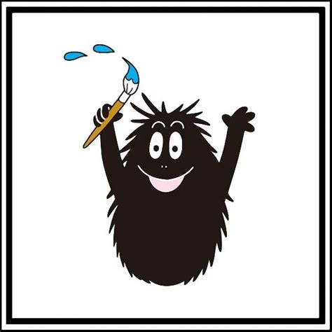 a black and white drawing of a hairy monster holding a paintbrush in its hand