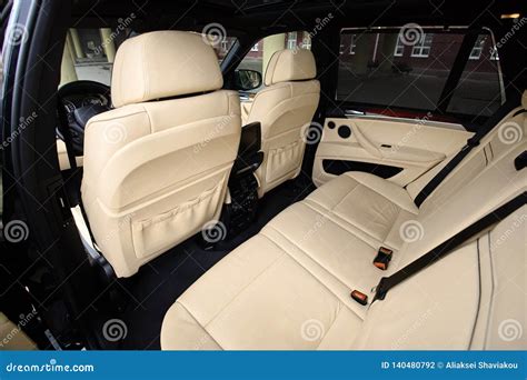 Car Inside. Interior in Cream Colors Leather of Prestige Luxury Modern Car Stock Photo - Image ...