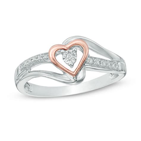 Diamond Accent Heart Promise Ring in Sterling Silver and 10K Rose Gold | Promise Rings | Wedding ...