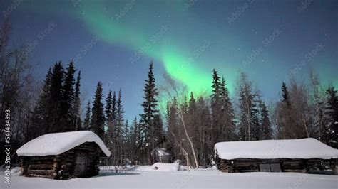 Footage of the green Northern lights in the night sky in Alaska in winter Stock Video | Adobe Stock