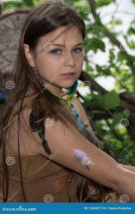 Girl in shaman costume stock photo. Image of young, nature - 124947174