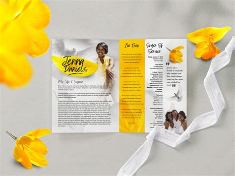 Yellow & White Floral Funeral Program CANVA Template :: Behance